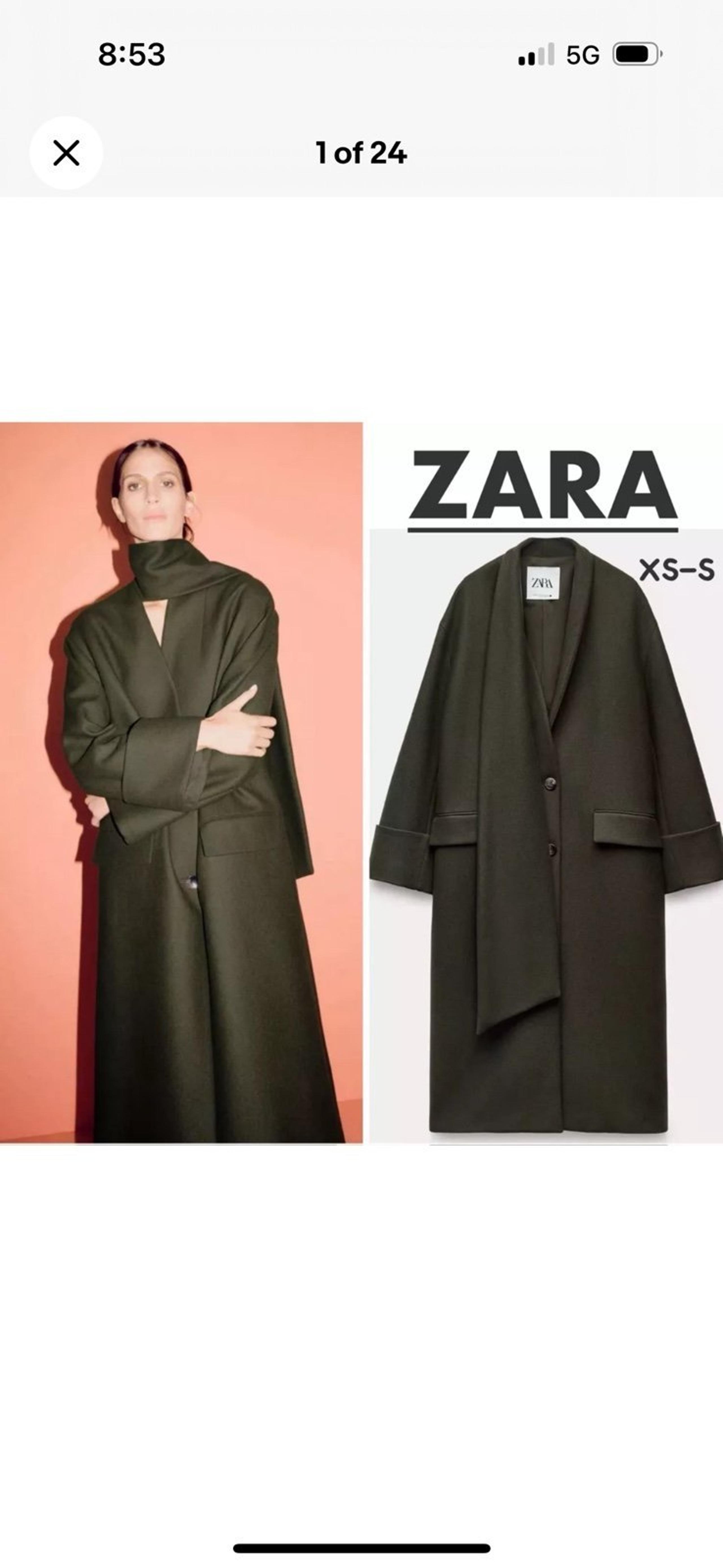 NWT Zara Manteco Scarf Coat Size XS/S Wool Blend Dark Green