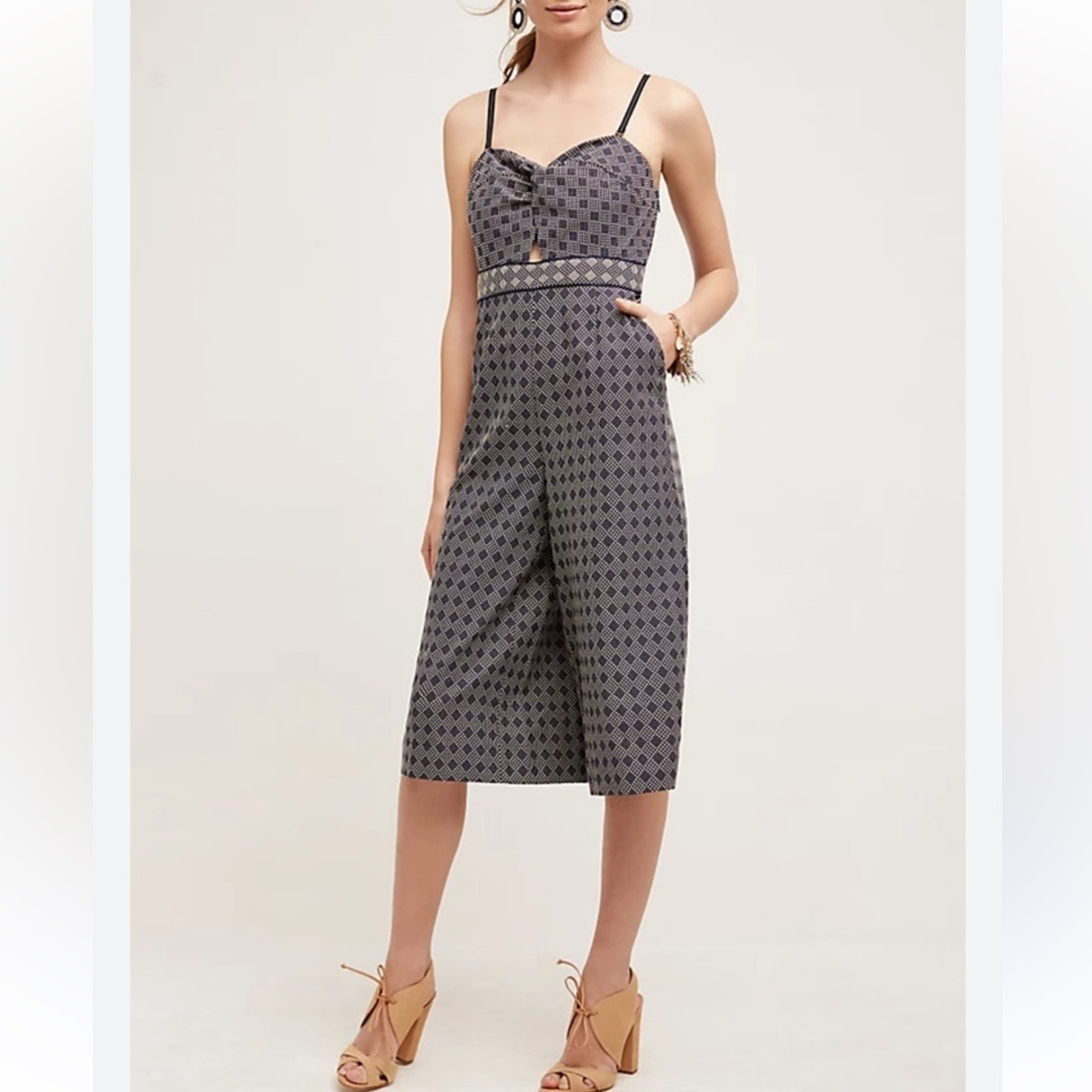 Anthropologie Elevenses Remy Grey Cropped Wide Leg Jumpsuit Womens 0P Sleeveless