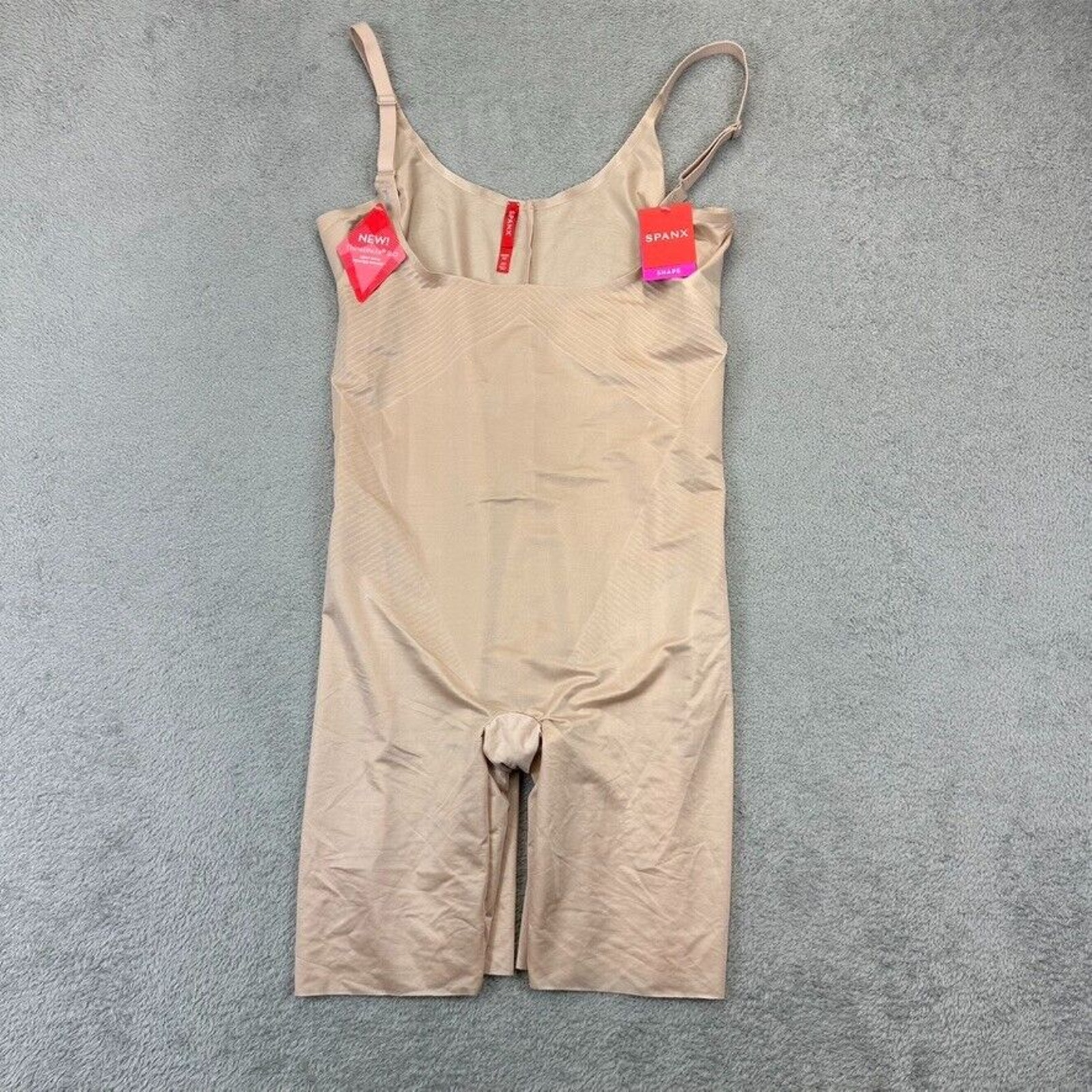 NWT Spanx Thinstincts Open-Bust Mid-Thigh Sculpting Bodysuit Champagne Beige 1X