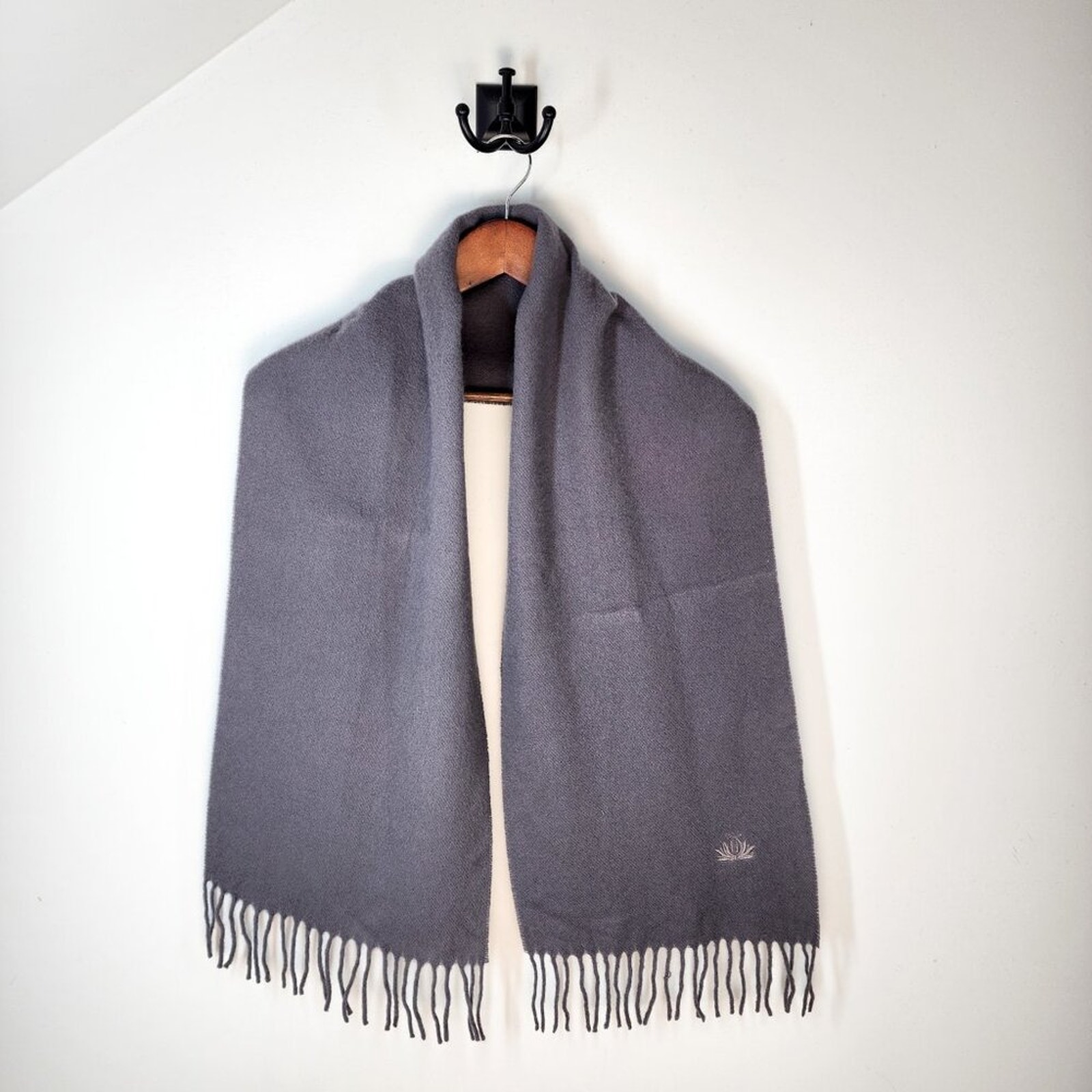 Fendi 100% Lambswool Fringed Gray Scarf Made in Italy Quiet Luxury Plain Neutral