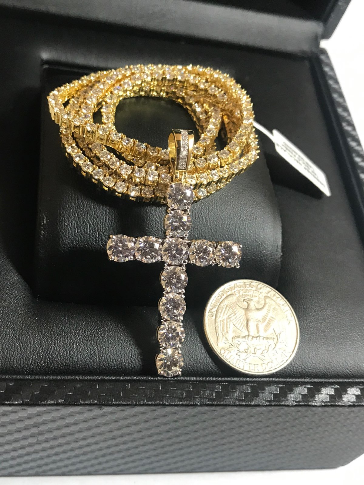 14K ICED OUT DIAMOND SIMULATED TENNIS CH