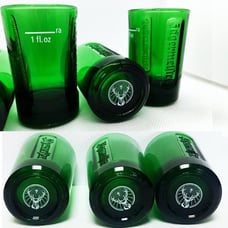 NEW (6-PACK) JAGERMEISTER HEAVY DUTY GLASS GREEN LOGO SHOT GLASSES EMBOSSED SET