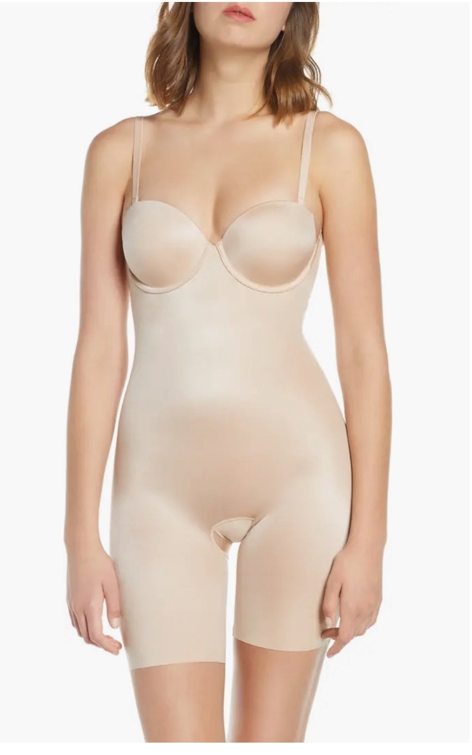 Champagne Beige SPANX Suit Your Fancy Strapless Cupped Bodysuit Size XL