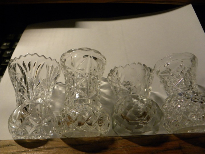 4 DEPRESSION GLASS TOOTHPICK HOLDERS
