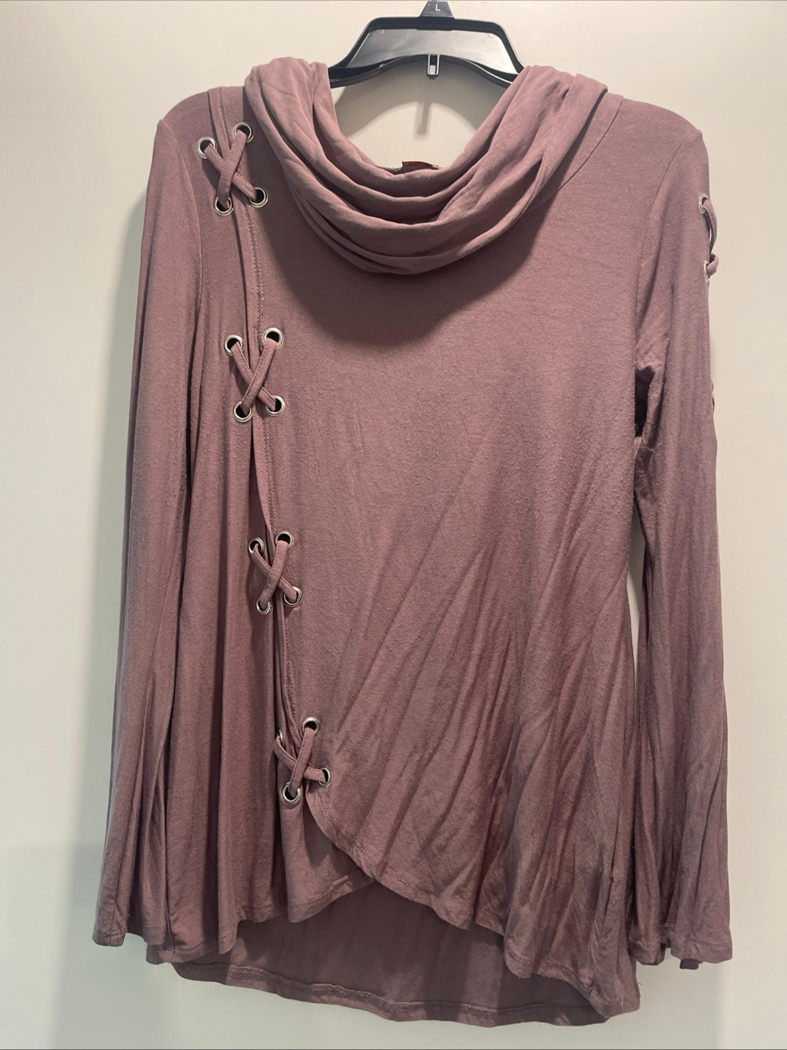 Women’s Pink Belldini Cowl Neck Long Sleeve Top W/ Grommet Accents Sz M