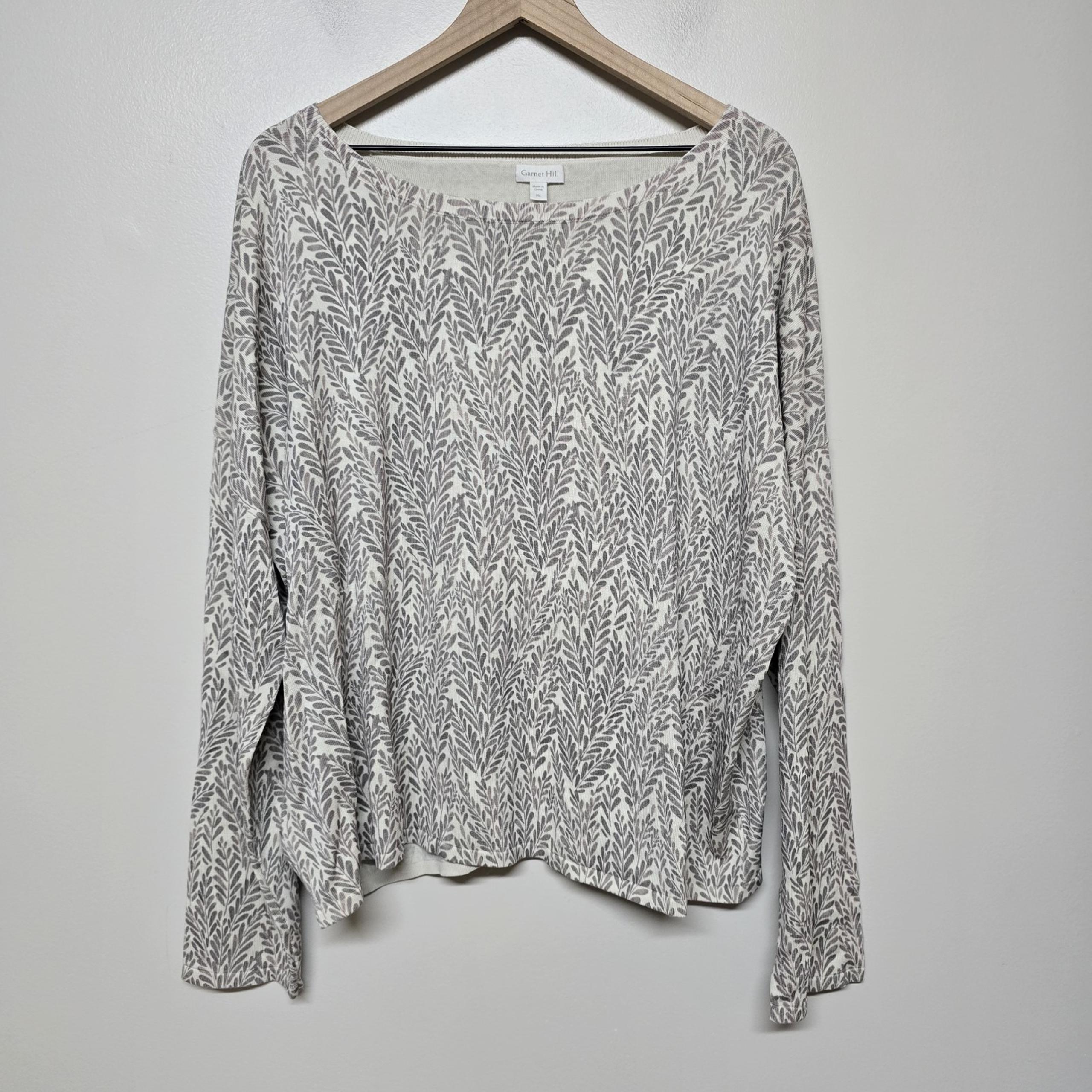 Garnet Hill Silk Organic-Cotton Oversized Sweater Long Sleeve Blouse Botanical