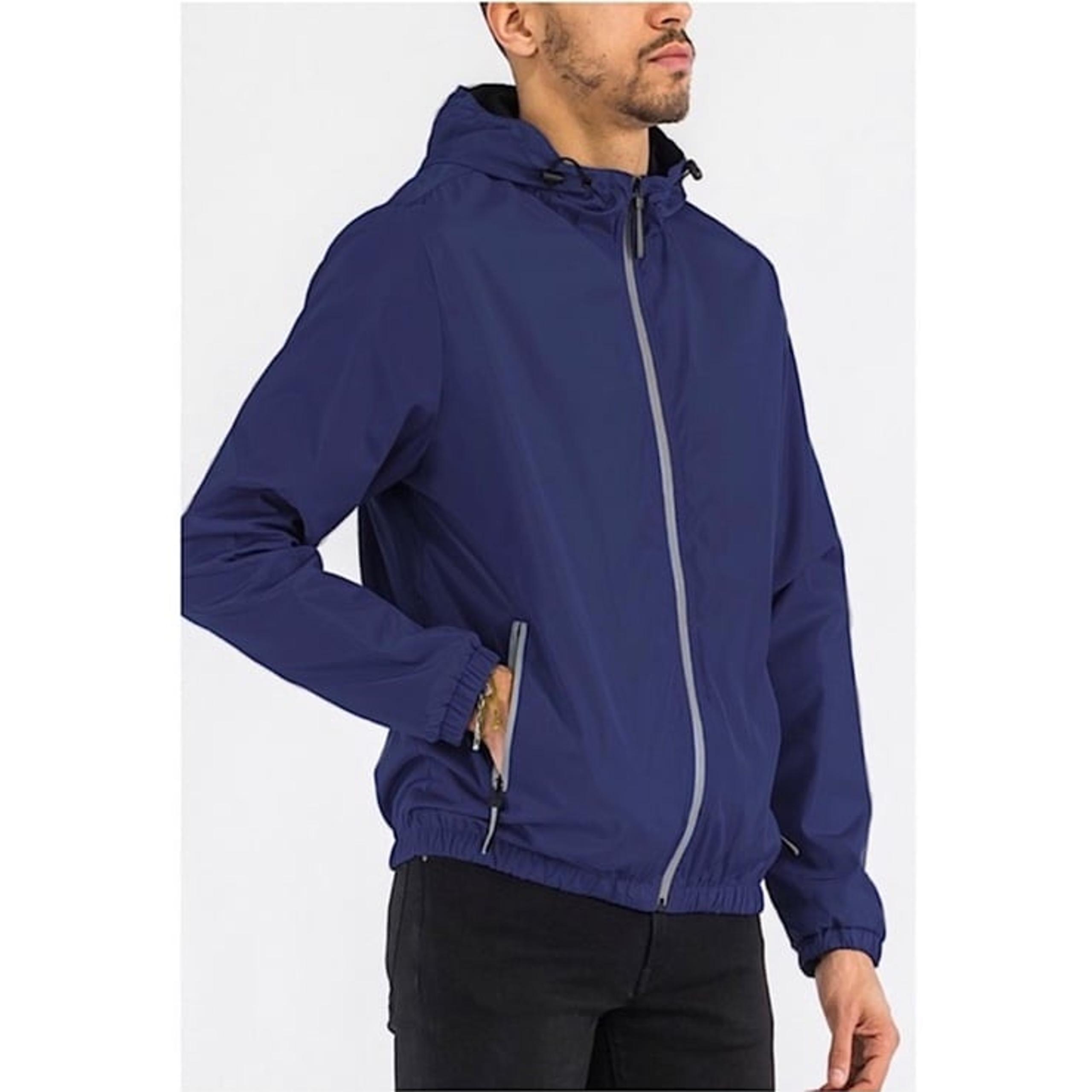 MENS NAVY BLUE REFLECTIVE WINDBREAKER JACKET SIZE MEDIUM