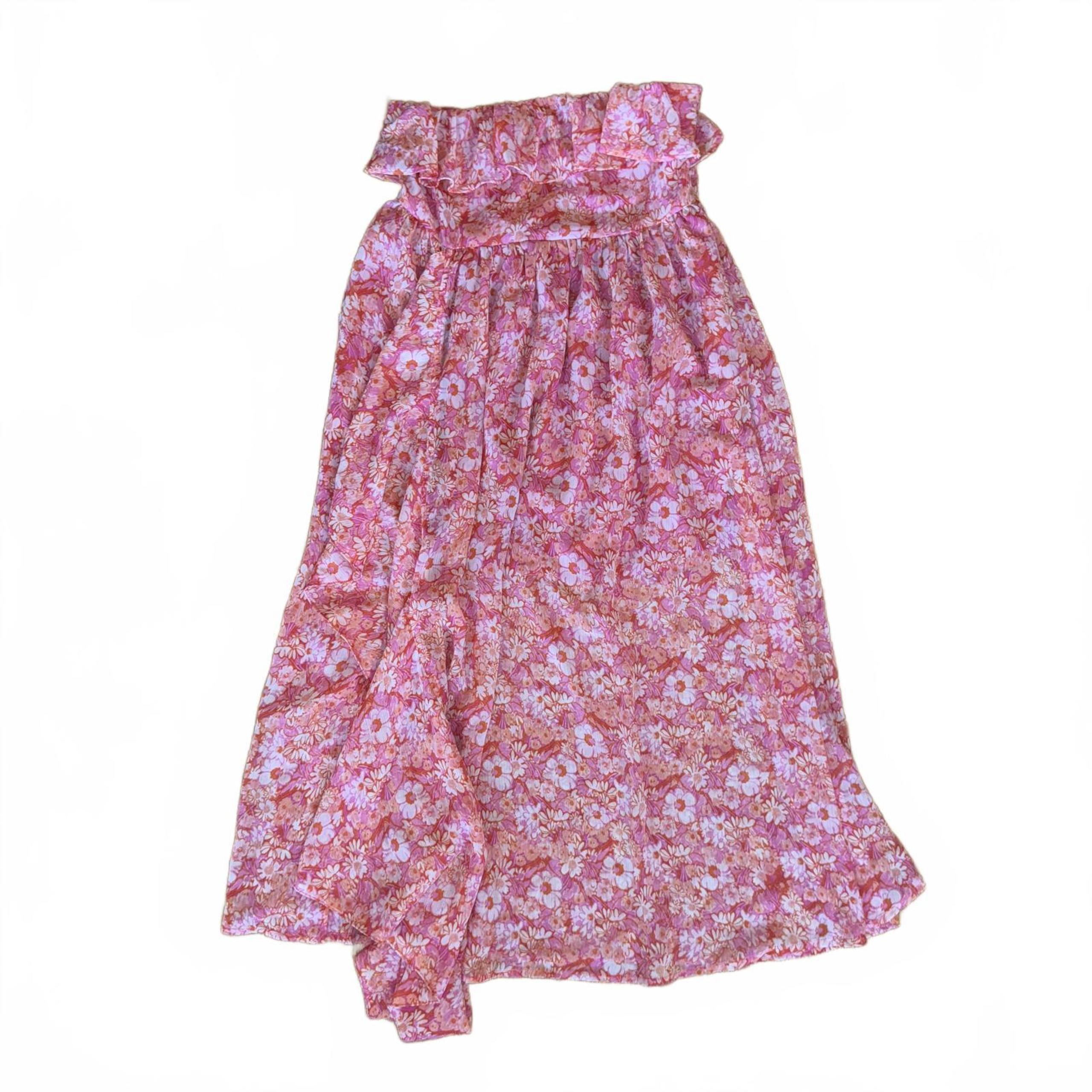 Strapless floral dress midi length