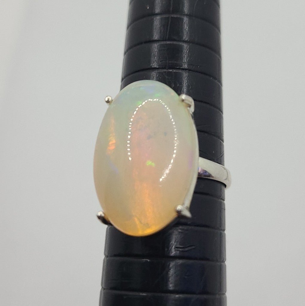 Stunning Fire Opal Cabochon Ring In Sterling Silver 9.25