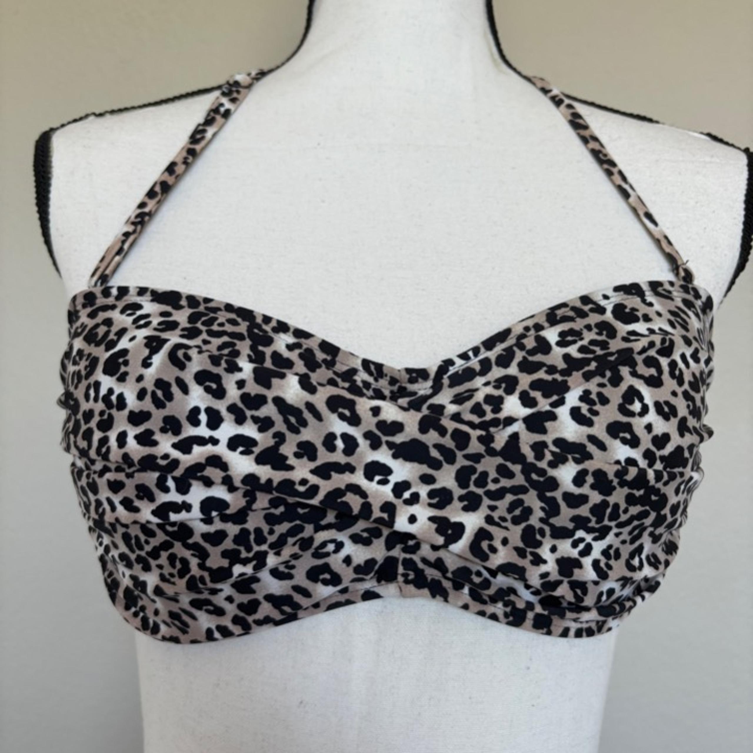 Ocean Blues Bikini Top Bandeau Strap Leopard Animal Print Padded Women's Size S