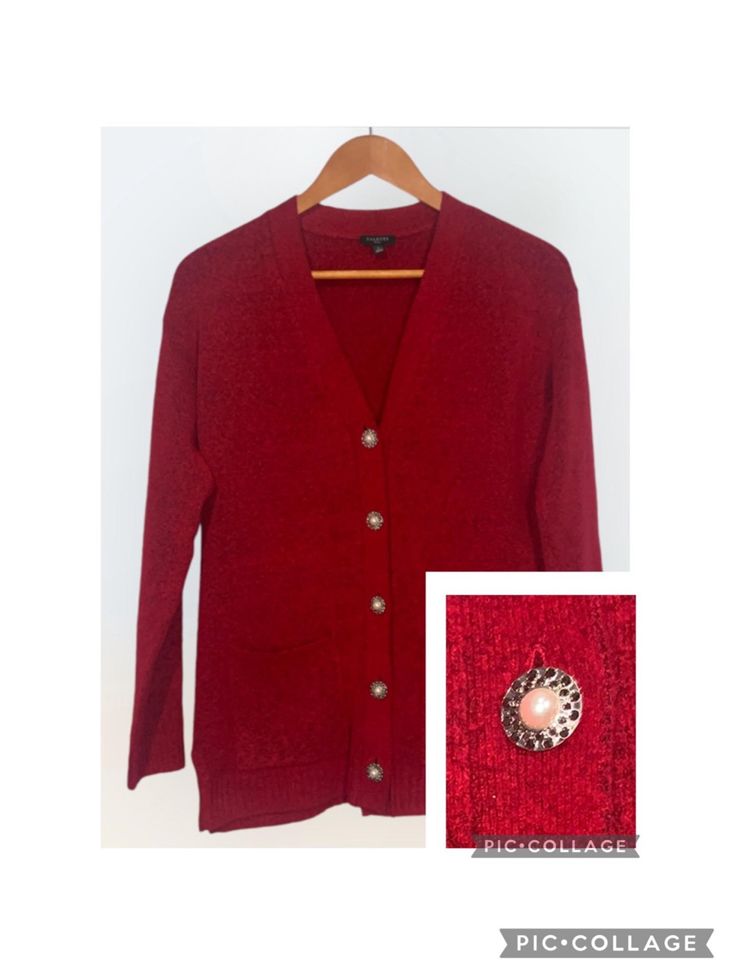 Talbots Red Alpaca Wool Blend Jeweled Buttons Cardigan Sweater Pockets Petite P