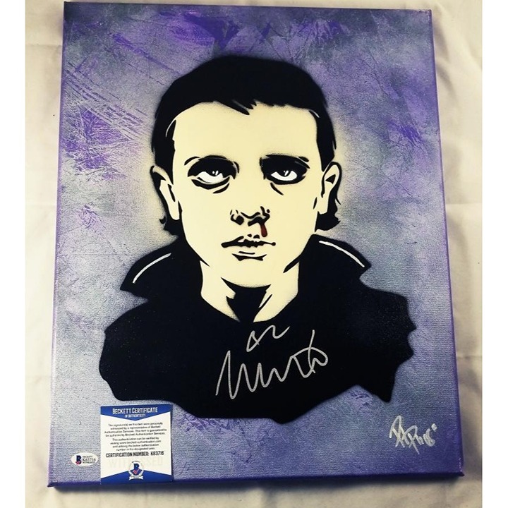 MILLIE BOBBY BROWN 11 SIGNED 16x20 PAINTING CANVAS ART STRANGER THINGS BAS COA 2