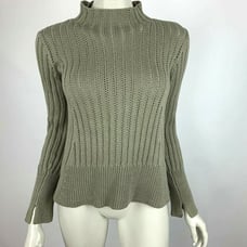 INHABIT Chunky Cotton Sweater Long Sleeve Knit Pullover Green Women Small 360