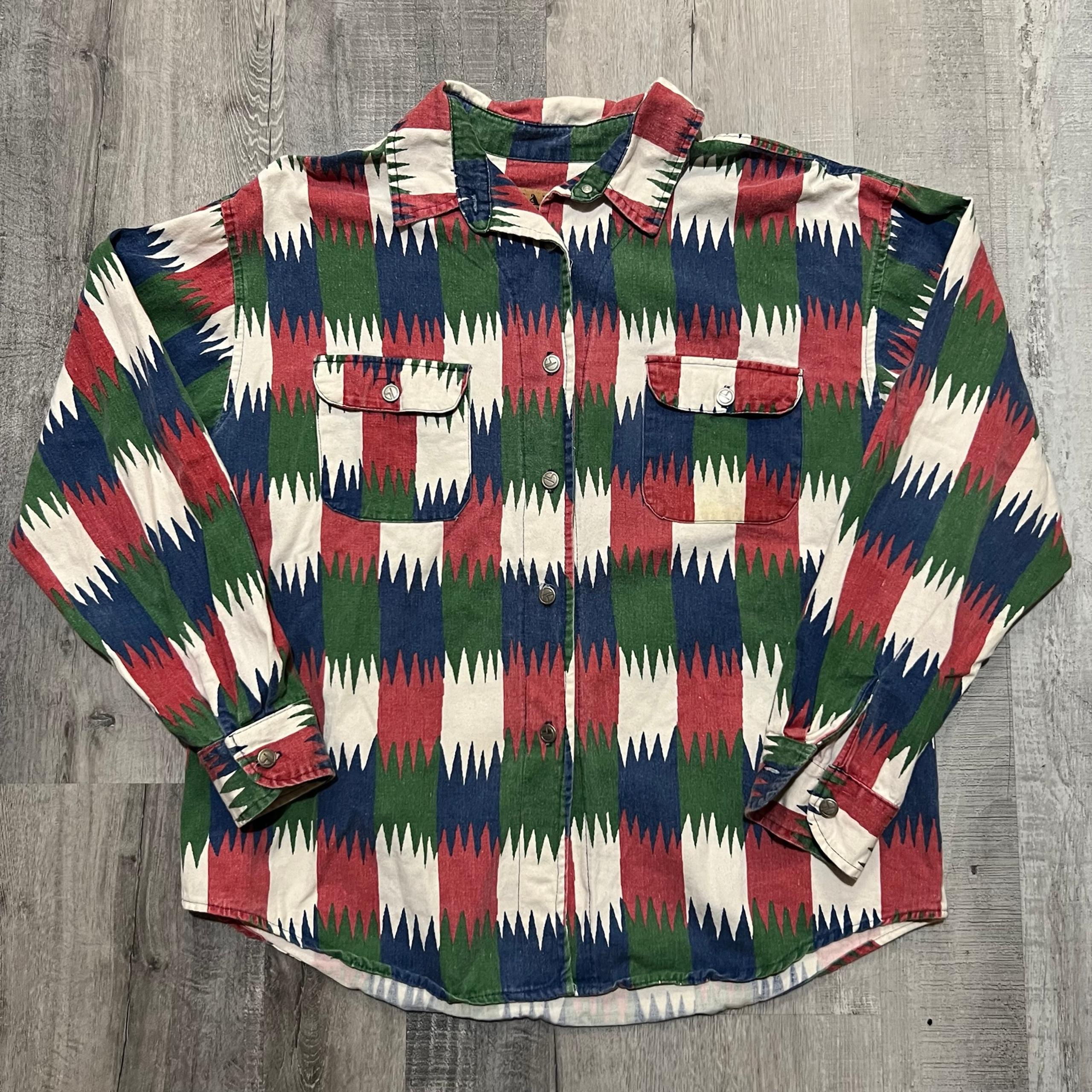 VTG Rancho Deluxe Multicolor Southwestern Aztec Western Button Seppe USA Shirt