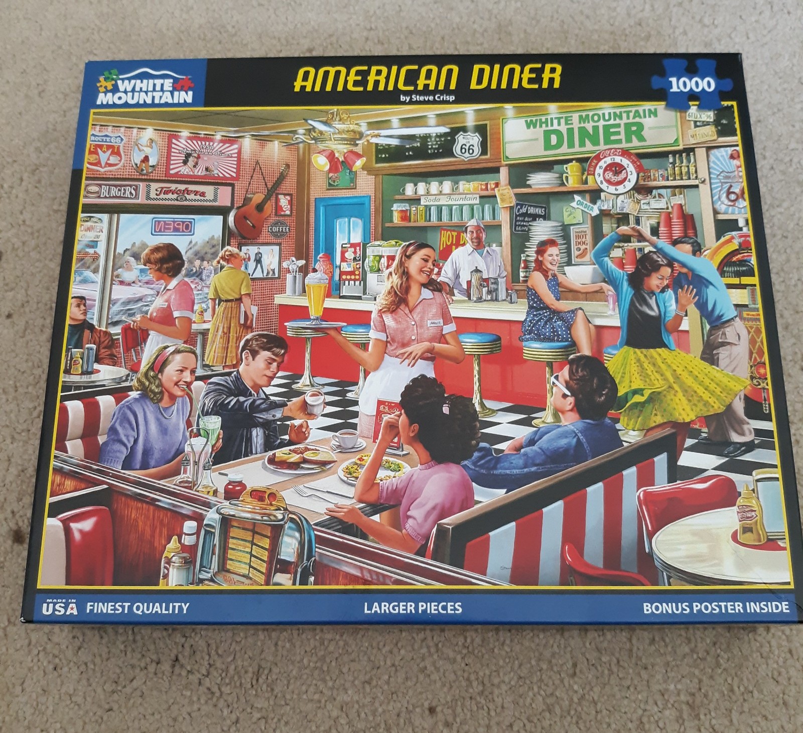White mountain puzzle 1000 American Diner 24×30 used all pieces There