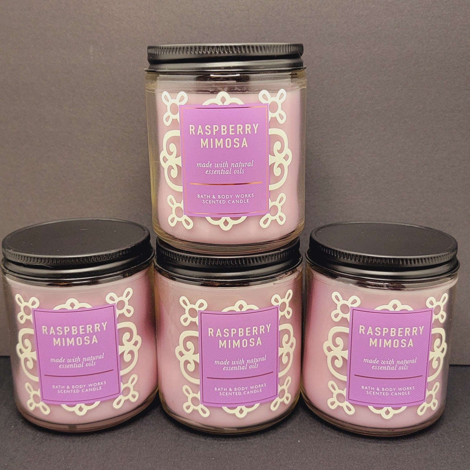 Raspberry Mimosa Bath and Body Works candles White Barn single wick 7oz each 4-p