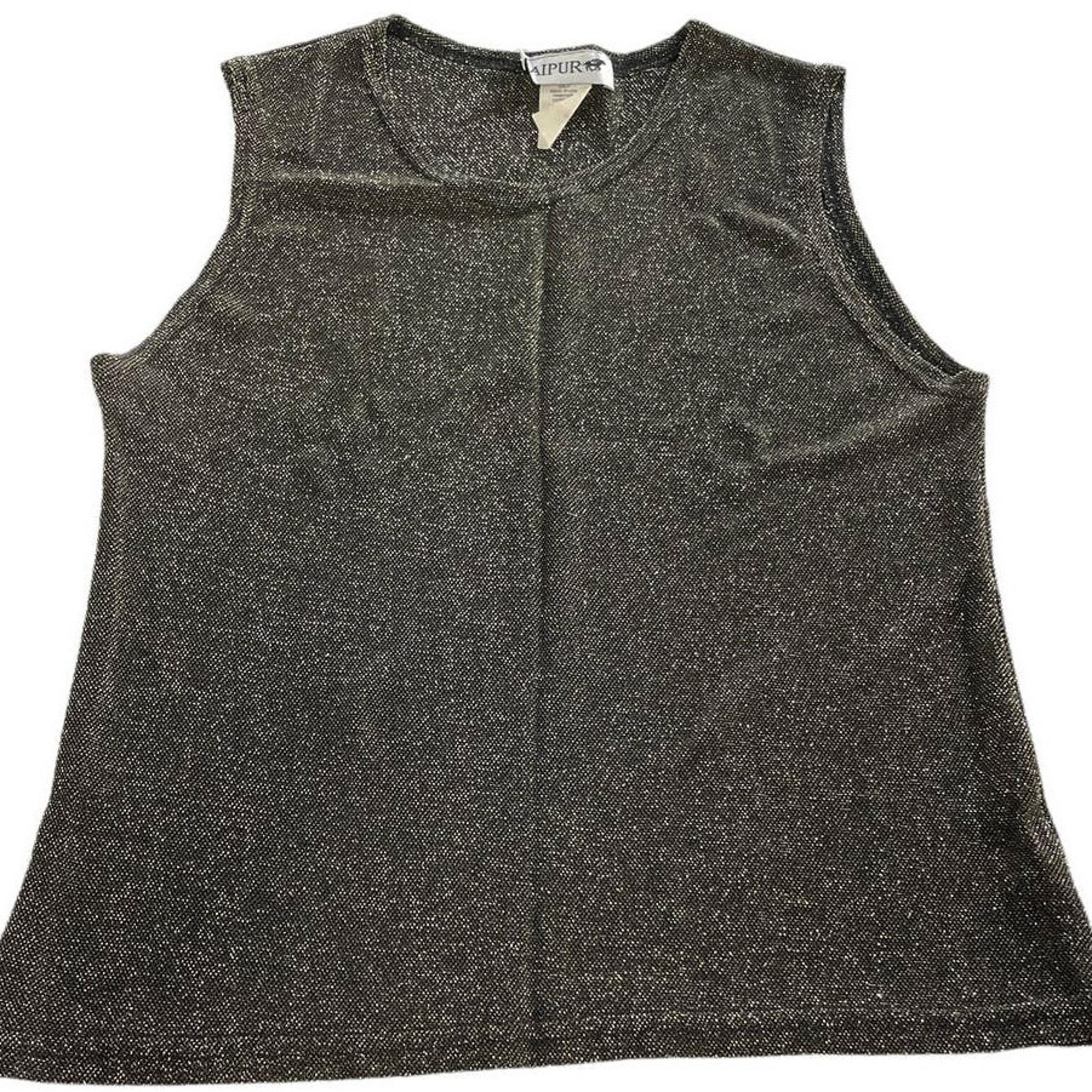 Jaipur Tank Top Womens Medium Black Gold Shimmer Blouse Vintage