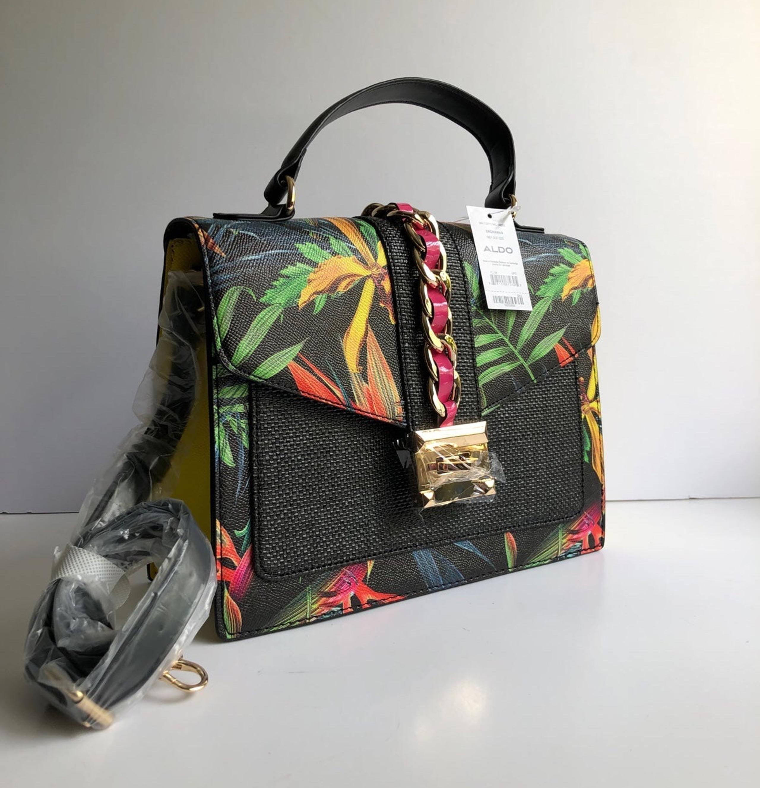 NWT Aldo Black Tropical Floral colorful satchel CrossbodyBag