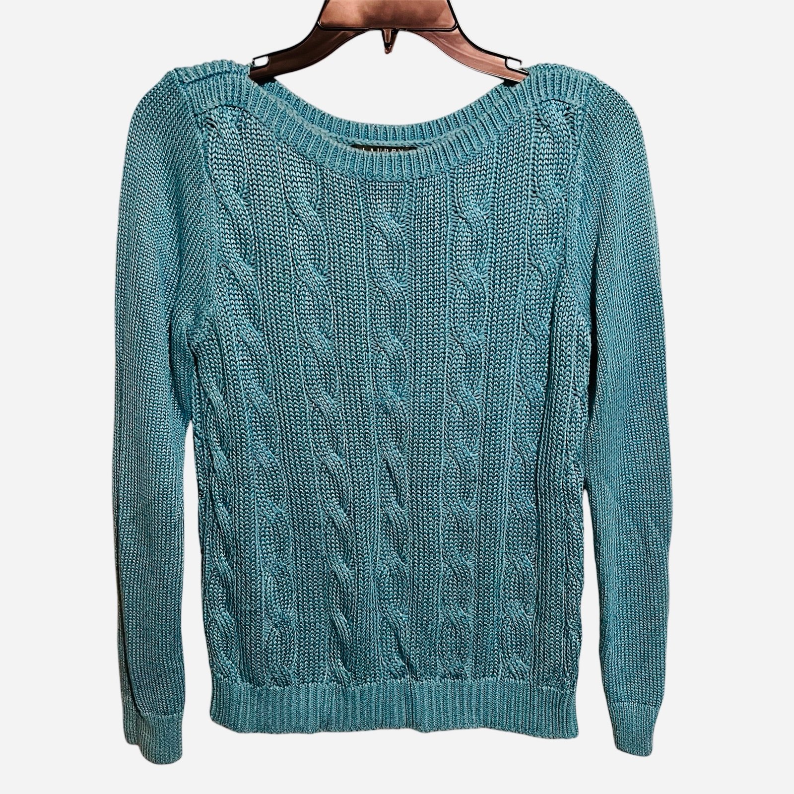 Lauren Ralph Lauren Boatneck Cable Knit Sweater M Light Blue