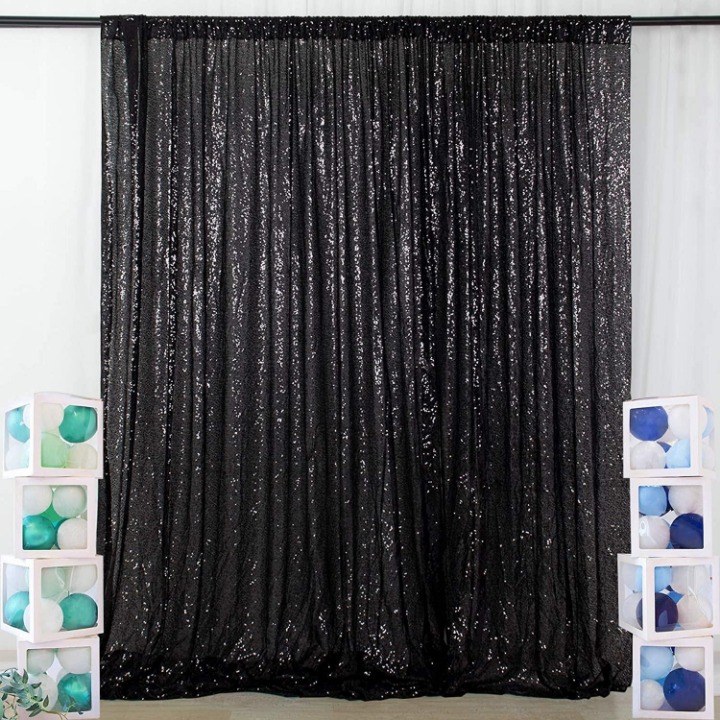 8FTx10FT Black Shimmer Sequin Fabric Photography Backdrop Shower Curtain Set
