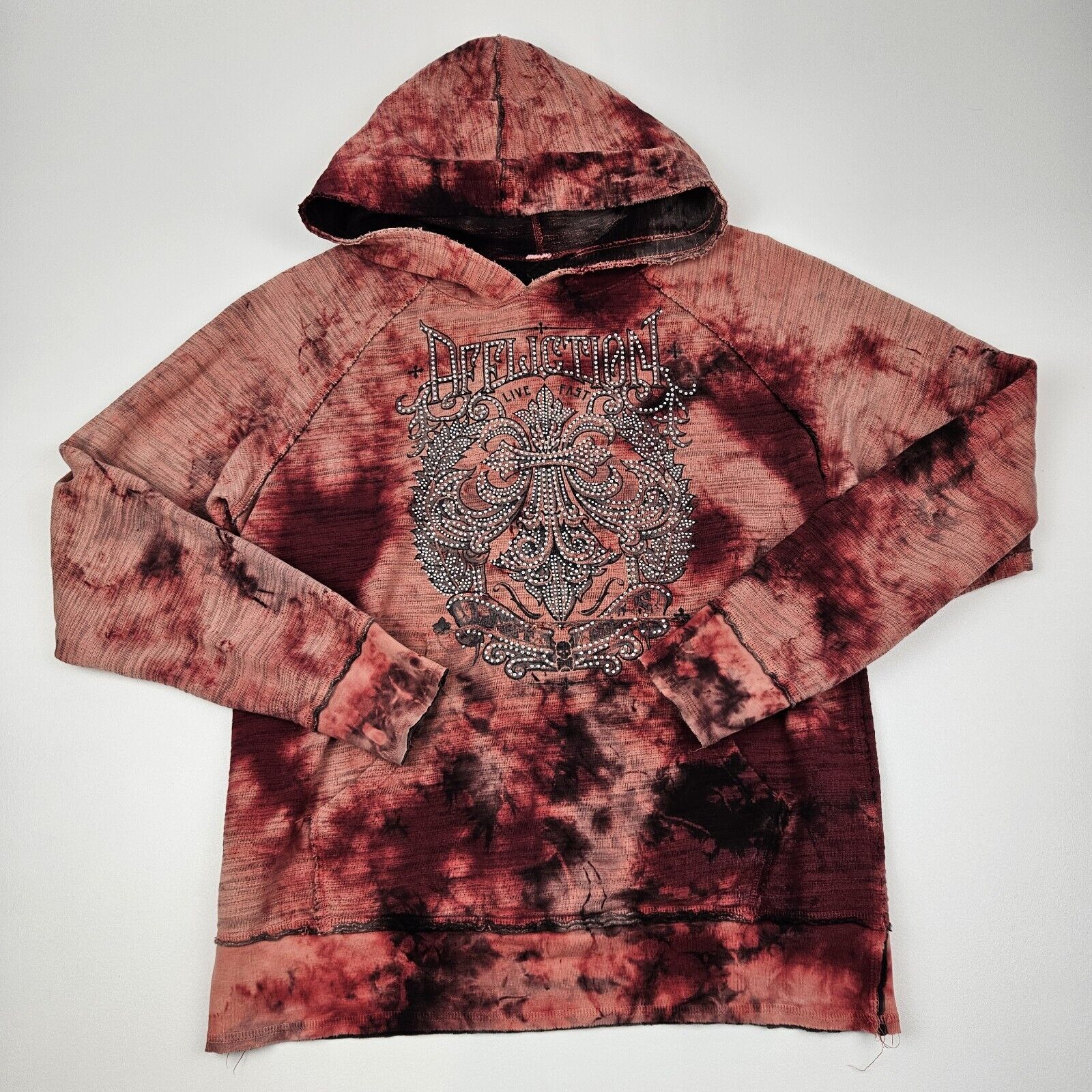 Affliction Live Fast Hoodie Women's M Rhinestone Cut-Out Red/Pink Pullover Y2K