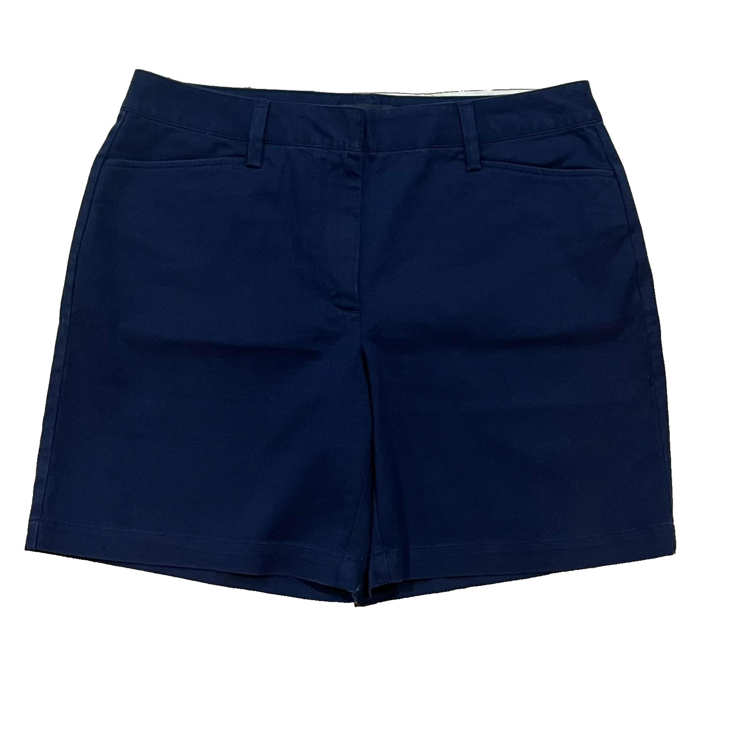 Lands End Chino Short Women 10 M Navy Blue Cotton 7" Inseam Flat Front Mid Rise