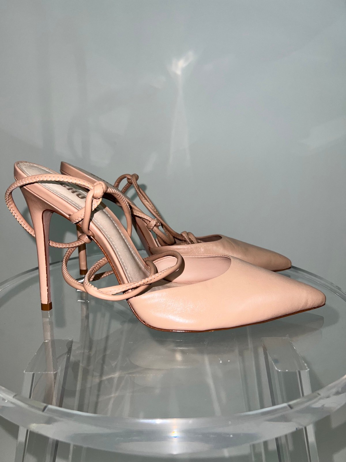 SCHUTZ NUDE LEATHER STRAPY MULE PUMPS