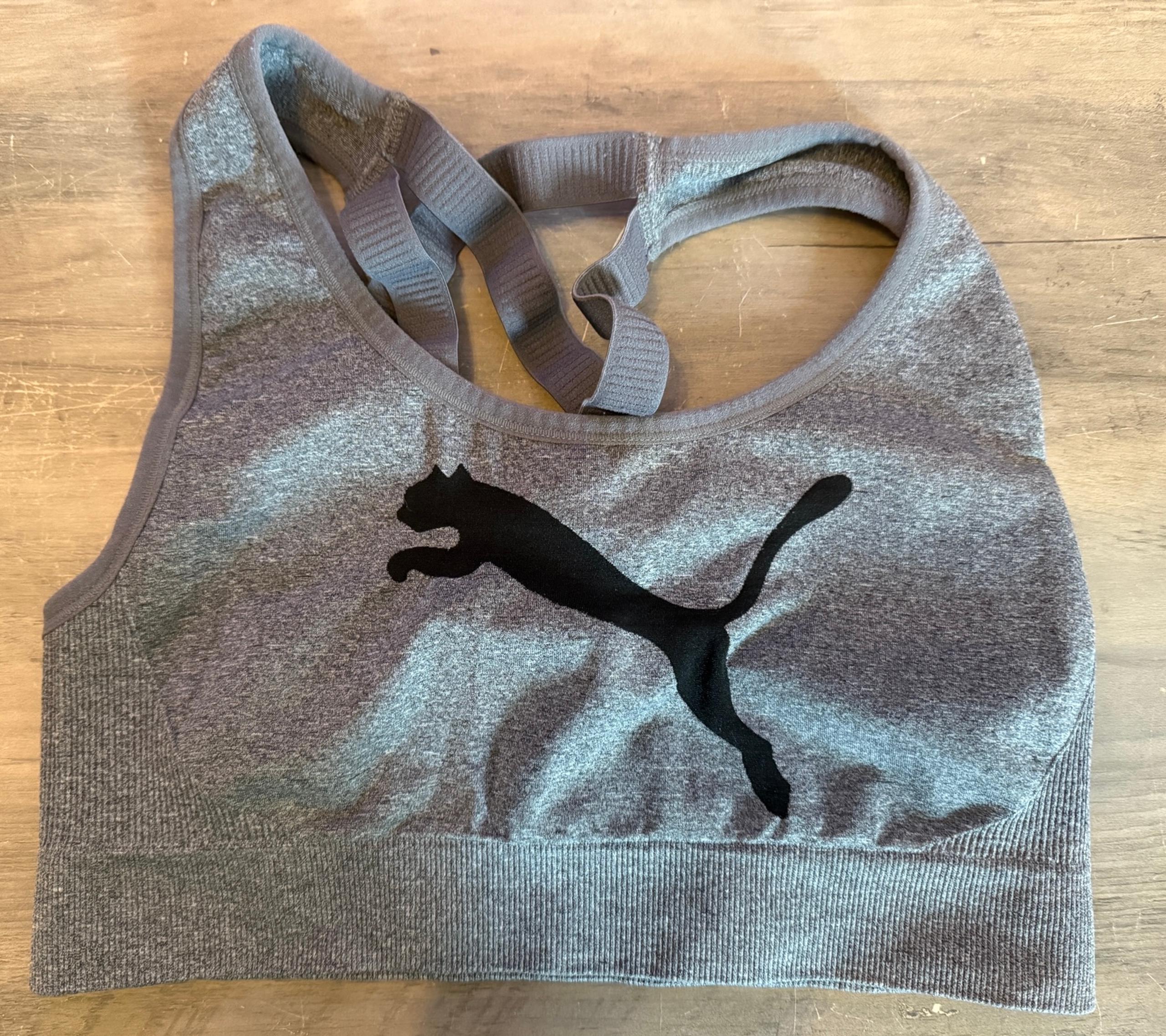 Puma Sports Bra Women's medium gray Stretch Strappy Racerback Workout