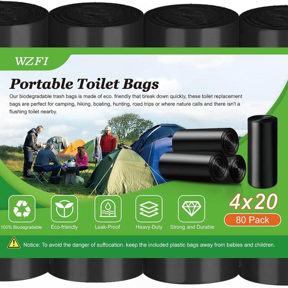 WZFI Biodegradable Portable Toilet Bags - Eco-Friendly & Leak-Proof - 80 Pack
