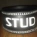 Fashionable Dog Bowl Black Stud Chain-Lined Large Poly-Resin Water Holder Feeder