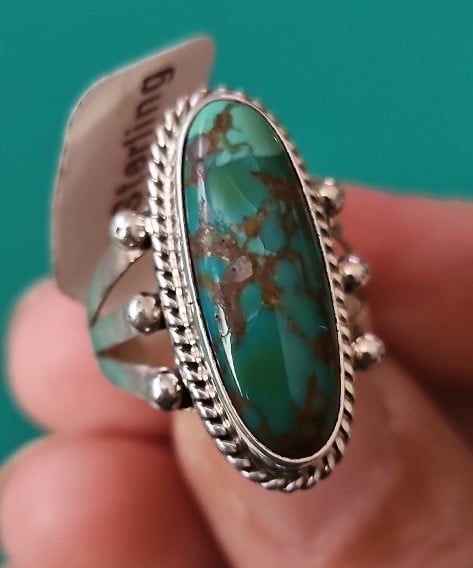 Signed sterling silver natural turquoise ring sz 7