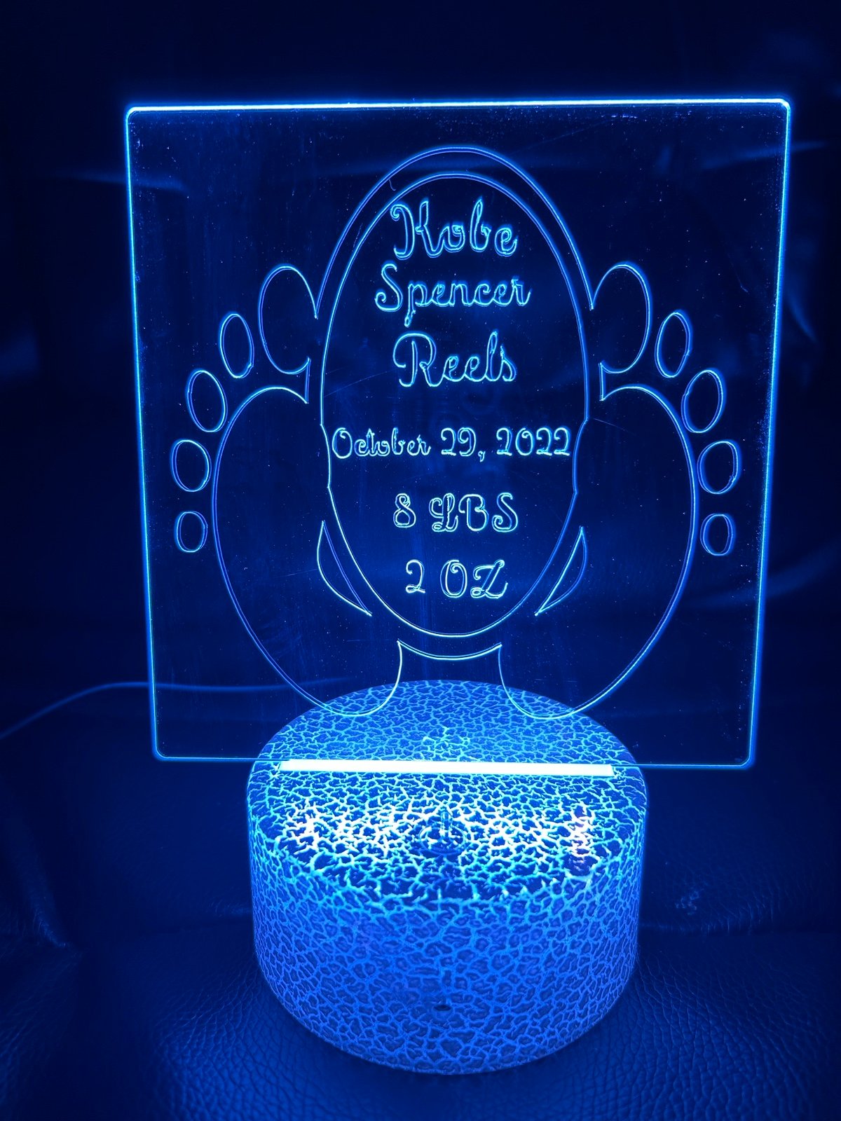 Customized birth announcement LED lamp with white base