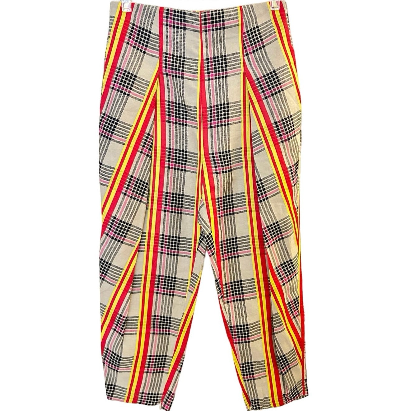 JI OH Ultra High Rise Contrast Plaid Trousers Size Small Cropped Capri Pants