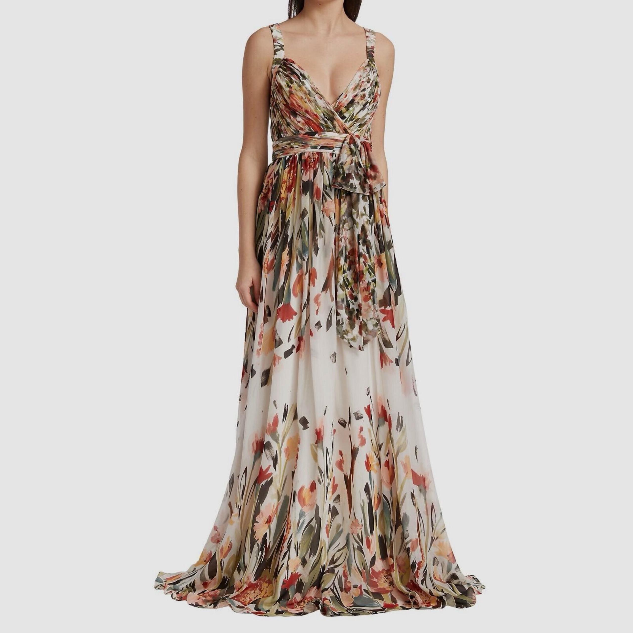 Badgley Mischka Women Multi White Floral Cutout Gown