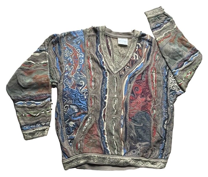 Coogi Australia 3D Knit B.I.G. Biggie Hip Hop Cosby V-Neck Sweater Medium Men