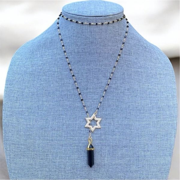 NWOT New Aviva Stanoff Lux Tribe Black Obsidian Crystal Star Pendant Necklace