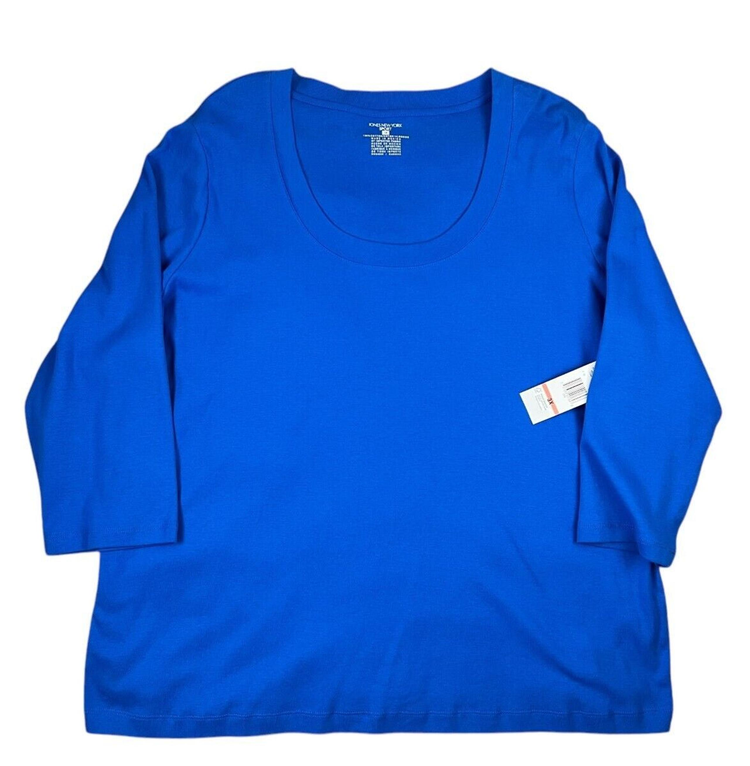 Jones New York Sport Victoria Blue Knit Top  3X  NWT  3/4-Sleeve  Office Casual