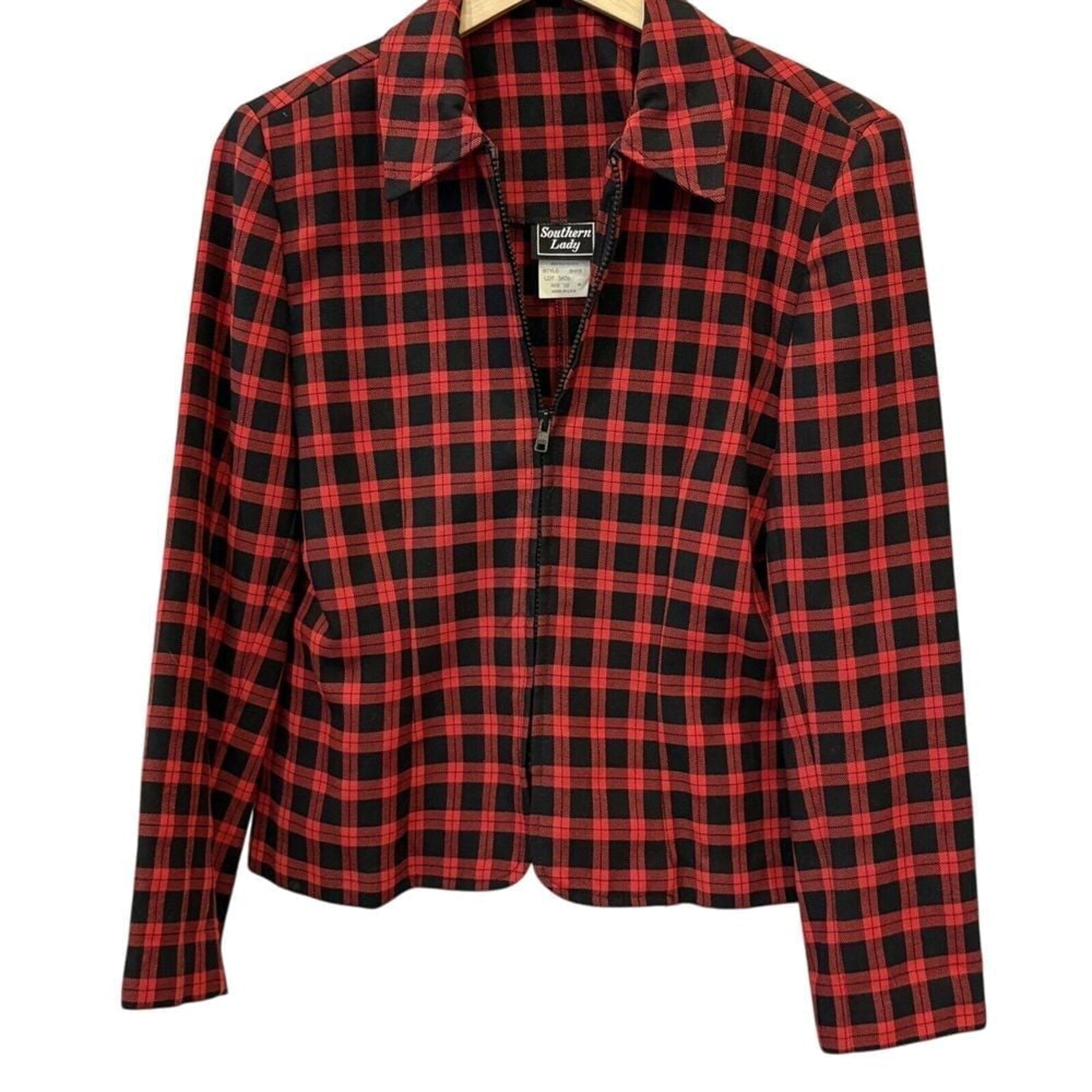 Vintage 80's Southern Lady Red and Black Plaid Women Blazer Jacket Size 10
