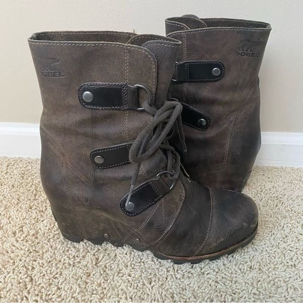 Sorel Joan of Arctic Lace Up Wedge Lexie Wedge Brown Grill Leather 8.5