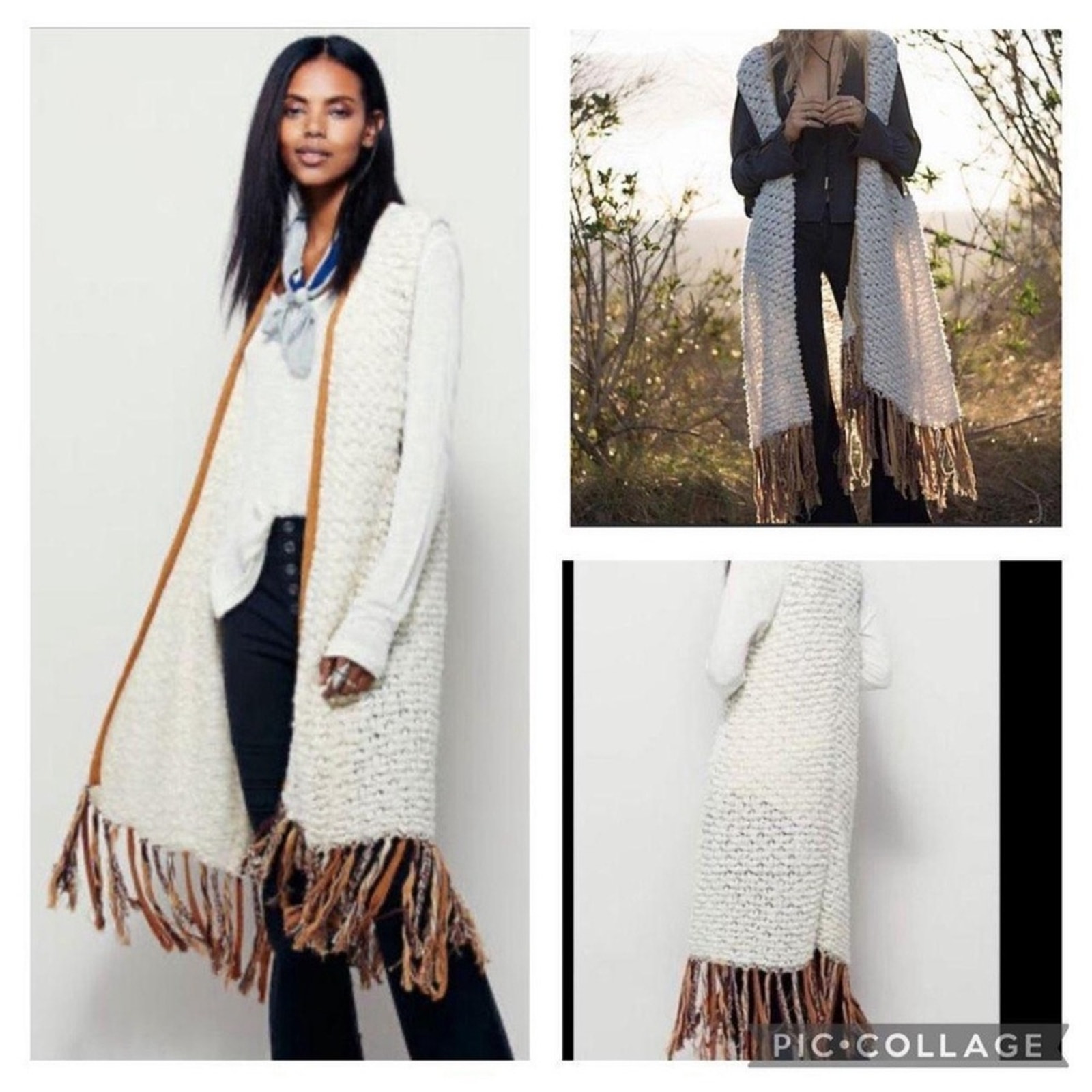 Free People Madeline popcorn knit fringe duster vest