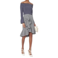 INTERMIX Sylvia Ruffle Front Gingham Skirt Black and White