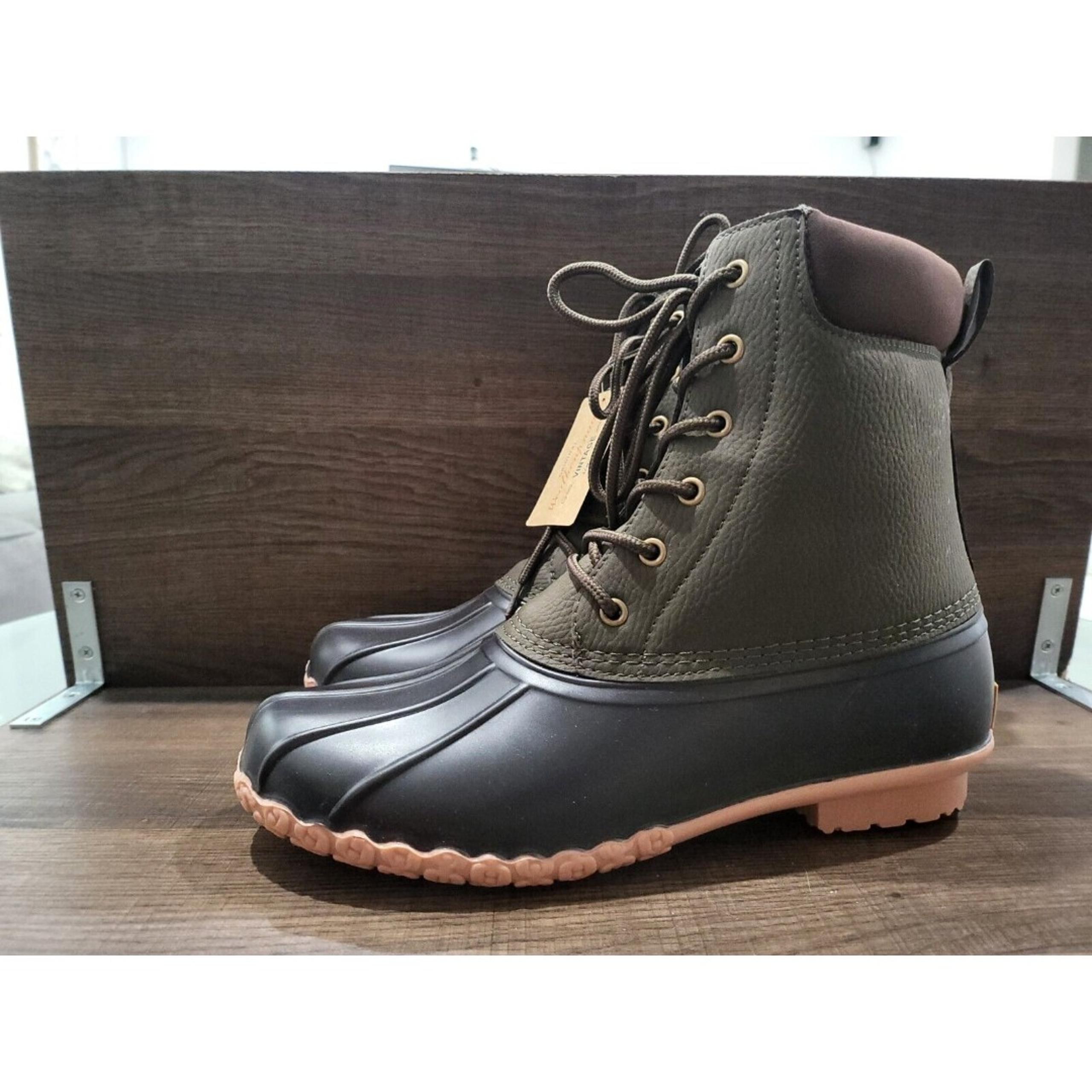 Weatherproof Vintage Men's Adam Duck Boots Lace Up Olive Brown 10 New