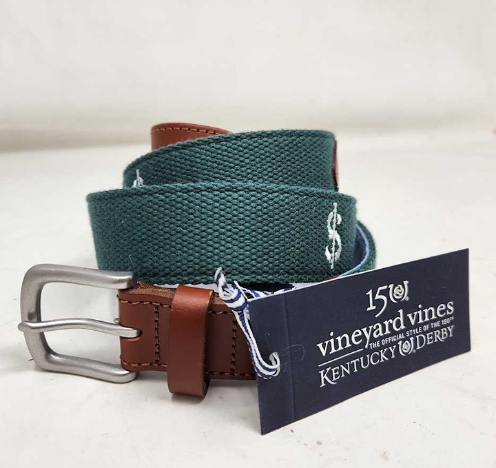 New men's 38 Vineyard Vines Kentucky Derby embroidered winner canvas club belt