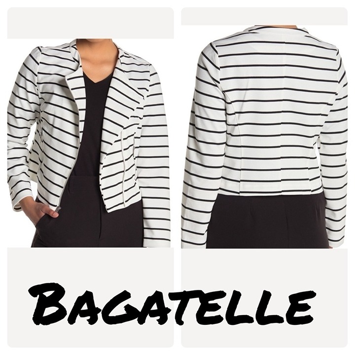 COPY - Bagatelle Striped Asymmetrical Zip Jacket split neck full zip pockets