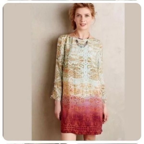 Maeve Cleome Long Sleeve Silk Tunic Dress| XS