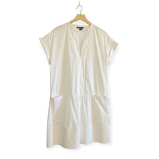 Vince Roll Sleeve Cotton Poplin Dress, Size large, White