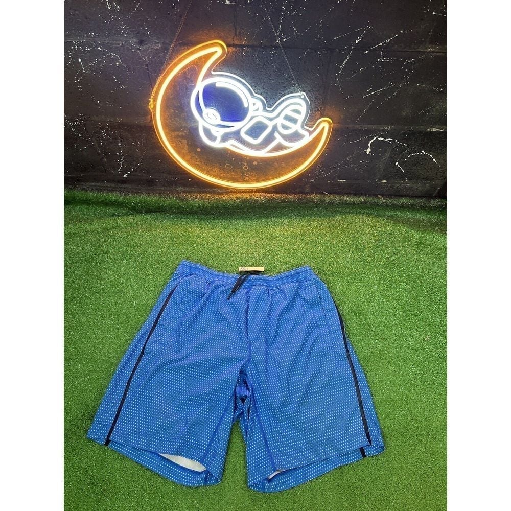 Lululemon Surge Athletic Shorts Mens Size Large Blue Workout Zip Pocket
