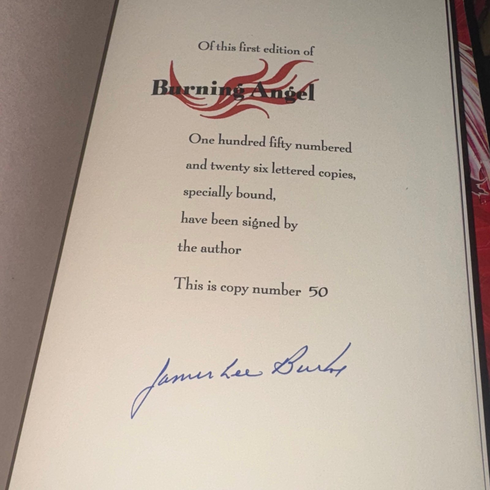 BURNING ANGEL SIGNED JAMES LEE BURKE LIMITED EDITION