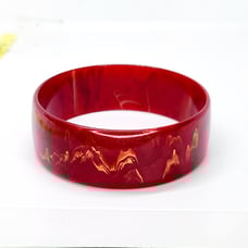 Vtg 7/8 Bakelite Bracelet Marbled Swirl Red Black Cherry & Cream Bangle Tested