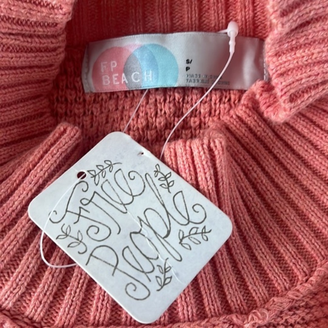 NEW hot Free People Beach Byron Pullover Oversized Sweater with Ties Coral S